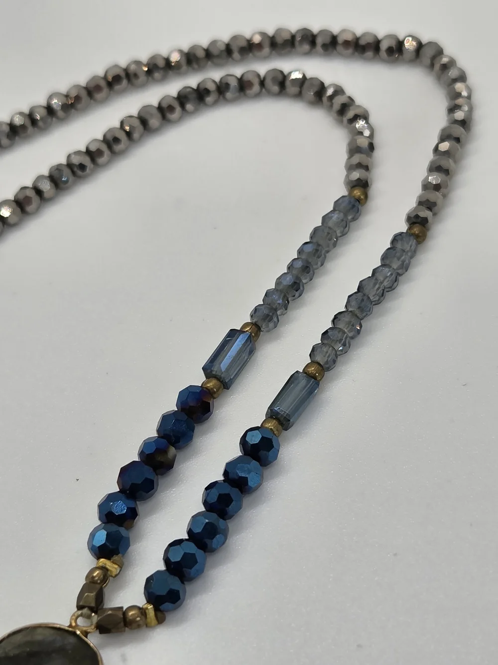 Handcrafted Blue Beaded Gold Tassel Necklace